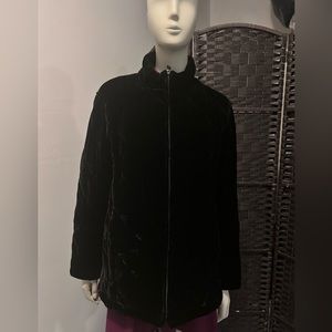 Ralph Lauren,Lauren Black rayon blend velvet quilted full zip lined coat size 1X